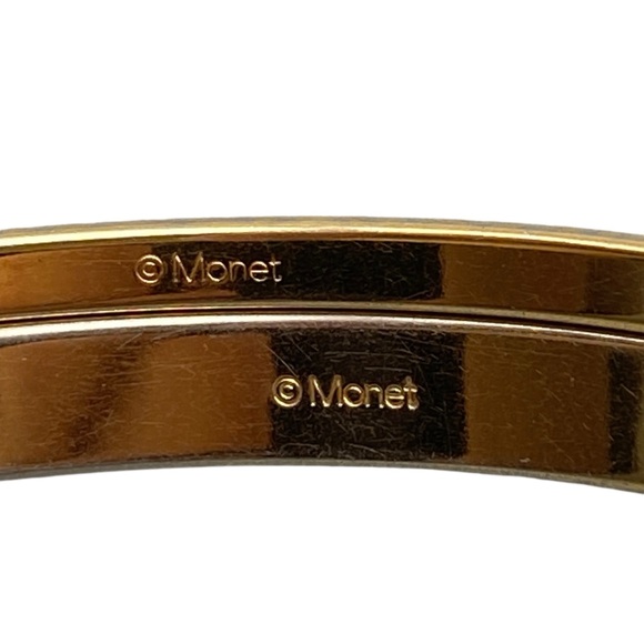 Vintage Monet Gold-Tone & White Enameled Bangle Bracelets - Picture 8 of 11